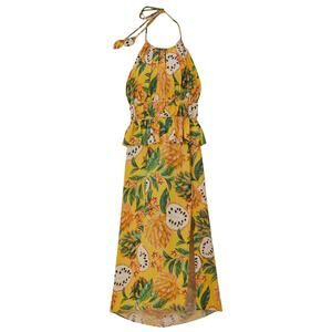 NWT Farm Rio Women's Yellow Biriba Sleeveless Midi Dress Tropical Print Size XL